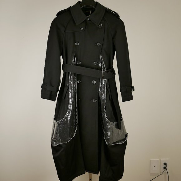 Comme des Garçons Black Bubble Trench Coat With Distressed Clear Plastic Details - Picture 3 of 7